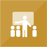 Teacher and kids icon on a gold background