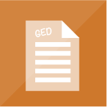 GED paper icon on an orange background