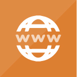 Globe icon with www letters on orange background