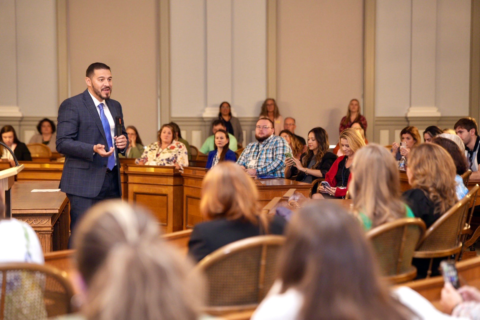 Commissioner of Education Anastasios Kamoutsas presents to participants of the 2026 Capitol Complex Professional Learning Event.